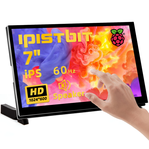 iPistBit 7‘’ Raspberry Pi Monitor, 1024X600 Touchscreen with Speakers