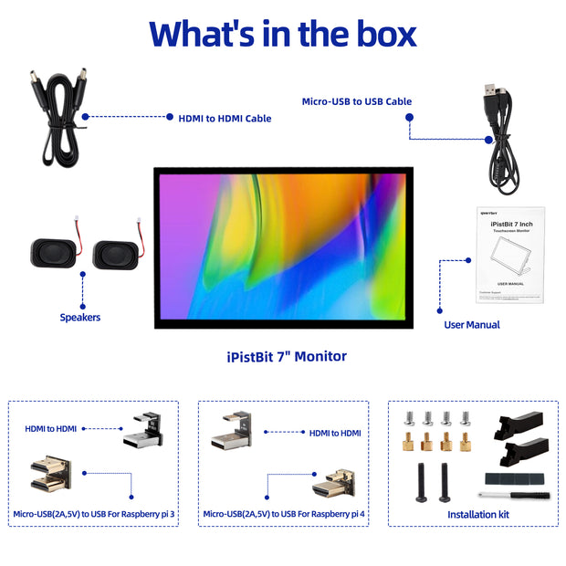 iPistBit 7‘’ Raspberry Pi Monitor, 1024X600 Touchscreen with Speakers