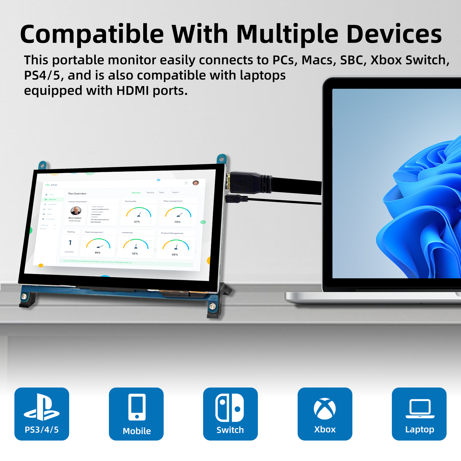 IPistBit Raspberry Pi Screen, 7 Inch Portable Monitor External Display ...