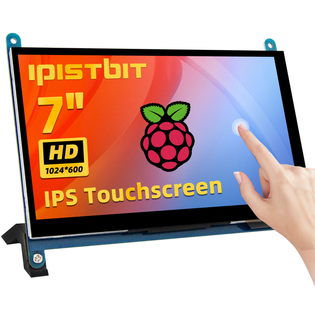 iPistBit 7 Inch LCD Touch Screen, 1024x600 IPS Display with Stand, HDMI Portable Monitor for Raspberry Pi 5/4B/3B+/3B/B+/Zero/400, BB Black, Windows 10 8 7, Free Driver