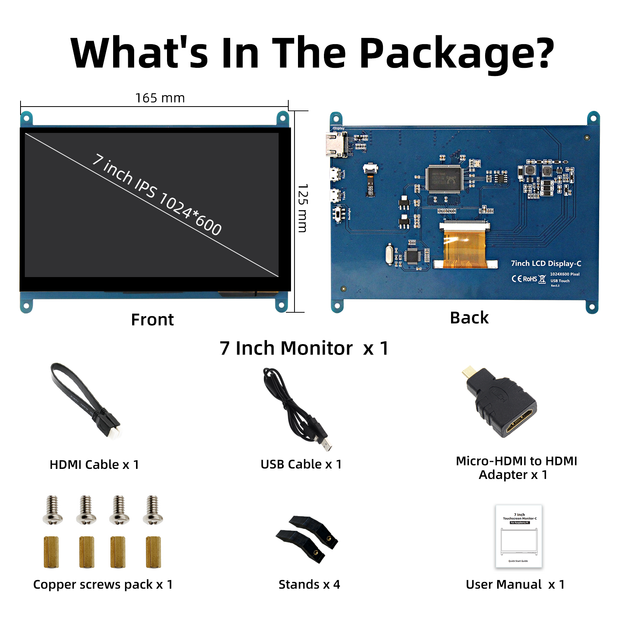 iPistBit Écran tactile LCD 7 pouces, écran IPS 1024 x 600 avec support, moniteur portable HDMI pour Raspberry Pi 5/4B/3B+/3B/B+/Zero/400, BB noir, Windows 10 8 7, pilote gratuit 