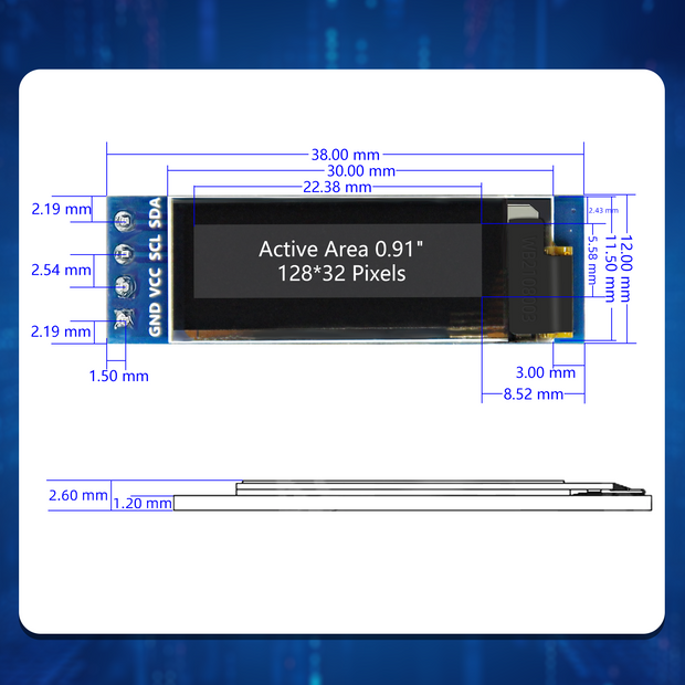 5 Pcs 0.91 Inch I2C OLED Display Module, 128x32 Pixel SSD1306 Luminous OLED Screen Board Compatible with Arduino Raspberry Pi ESP32