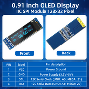 5 Pcs 0.91 Inch I2C OLED Display Module, 128x32 Pixel SSD1306 Luminous OLED Screen Board Compatible with Arduino Raspberry Pi ESP32