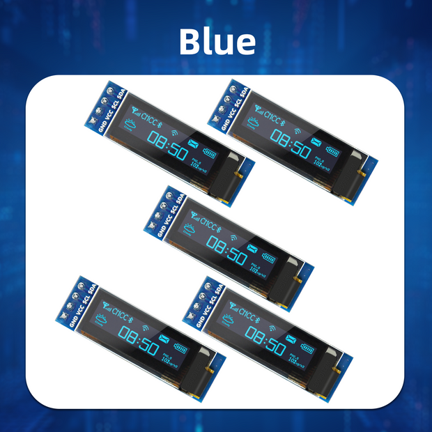 5 Pcs 0.91 Inch I2C OLED Display Module, 128x32 Pixel SSD1306 Luminous OLED Screen Board Compatible with Arduino Raspberry Pi ESP32