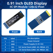 5 Pcs 0.91 Inch I2C OLED Display Module, 128x32 Pixel SSD1306 Luminous OLED Screen Board Compatible with Arduino Raspberry Pi ESP32