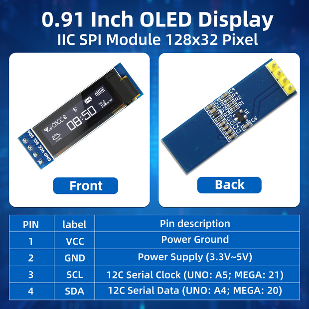 5 Pcs 0.91 Inch I2C OLED Display Module, 128x32 Pixel SSD1306 Luminous OLED Screen Board Compatible with Arduino Raspberry Pi ESP32