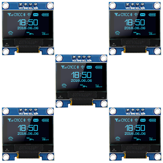 5 Pcs 0.96 Inch OLED Display Module, 128x64 Pixel I2C SSD1306 Luminous OLED Screen Board Compatible with Arduino Raspberry Pi ESP32