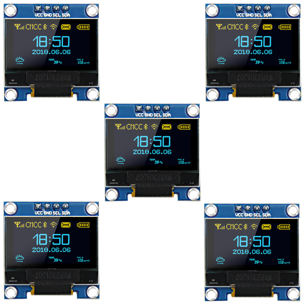 5 Pcs 0.96 Inch OLED Display Module, 128x64 Pixel I2C SSD1306 Luminous OLED Screen Board Compatible with Arduino Raspberry Pi ESP32