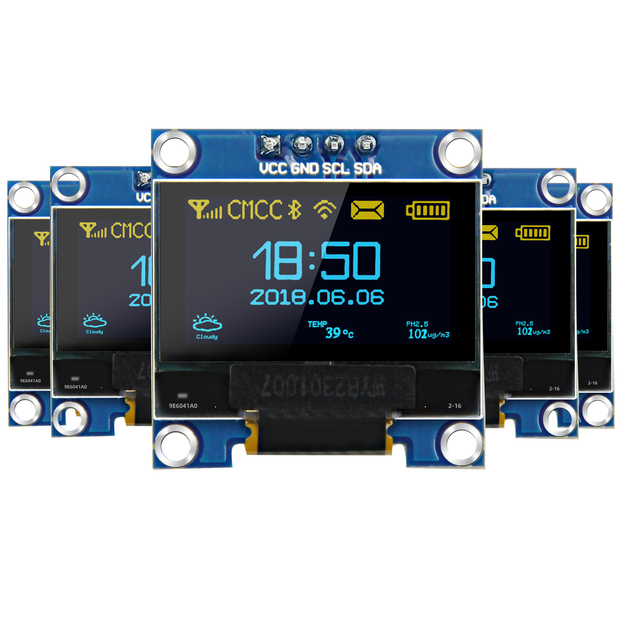5 Pcs 0.96 Inch OLED Display Module, 128x64 Pixel I2C SSD1306 Luminous OLED Screen Board Compatible with Arduino Raspberry Pi ESP32