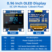 5 Pcs 0.96 Inch OLED Display Module, 128x64 Pixel I2C SSD1306 Luminous OLED Screen Board Compatible with Arduino Raspberry Pi ESP32