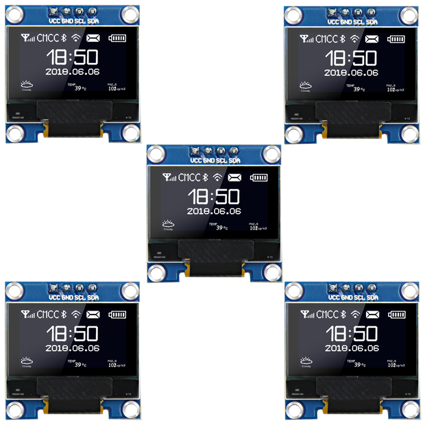 5 Pcs 0.96 Inch OLED Display Module, 128x64 Pixel I2C SSD1306 Luminous OLED Screen Board Compatible with Arduino Raspberry Pi ESP32