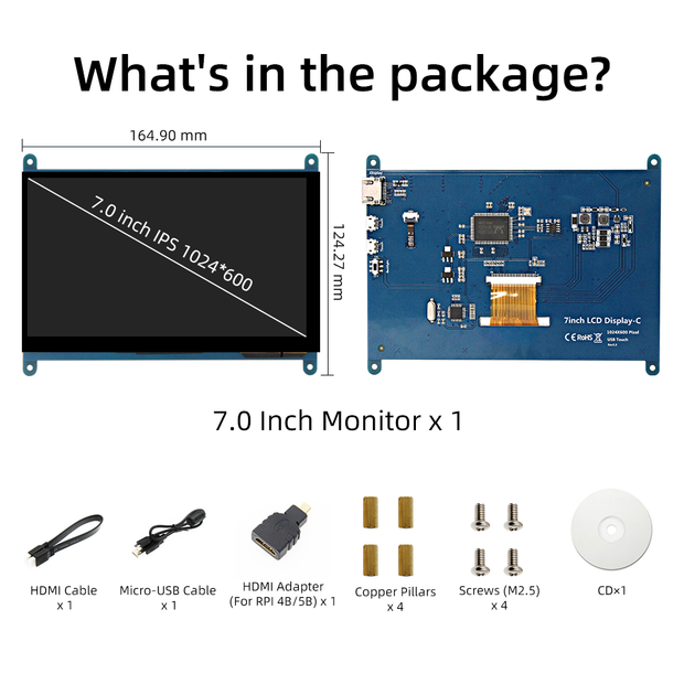 IPistBit Raspberry Pi Screen, 7 Inch Portable Monitor External Display 1024x600 IPS Screen Small HDMI Monitor for Raspberry Pi 5/4/3/2/Zero/B/B+ Jetson Nano Win11/10/8/7 (Non-Touch)