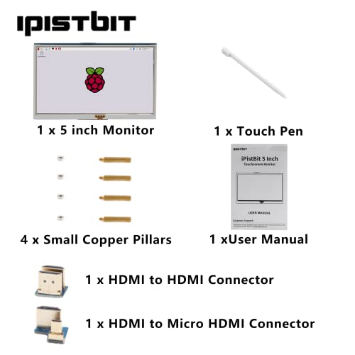 Écran tactile iPistBit 5" Raspberry Pi, moniteur HDMI 800 x 480